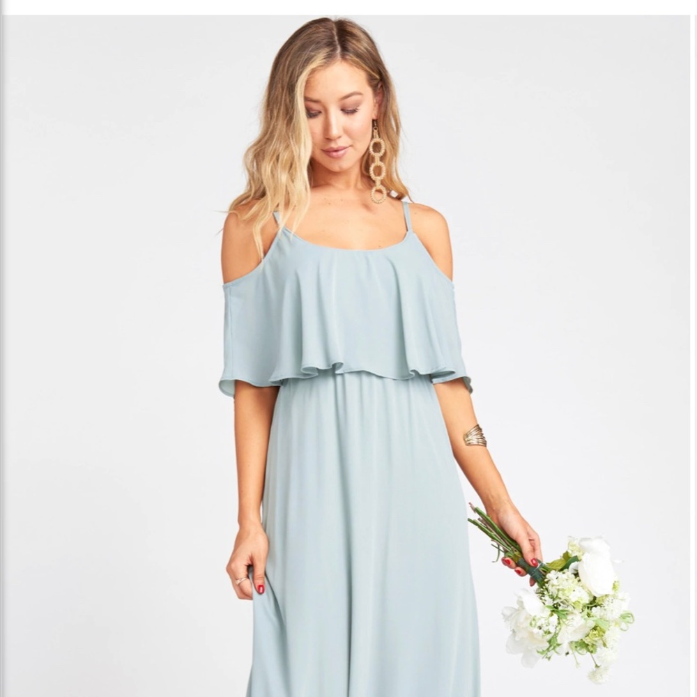 Caitlin Ruffle Maxi Dress ~ Silver Sage Crisp